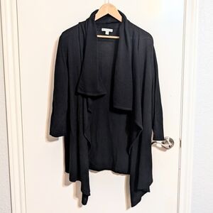 New York & Company Black Waterfall Cardigan - Open Front Draped Sweater - Size L